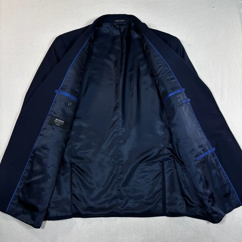 Alfani Navy Blue Regular Fit Suit Jacket Mens 46R Polyester Rayon Blend